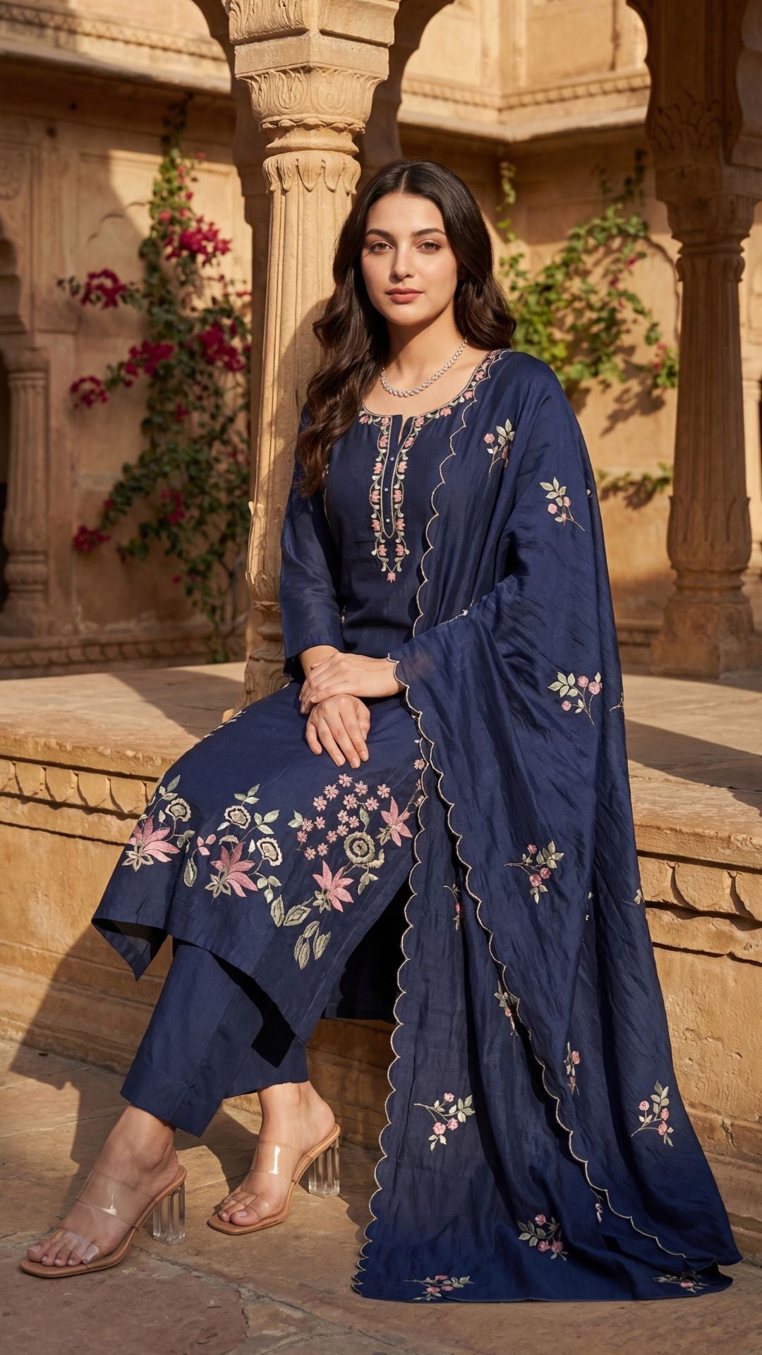 Blue Blossom Chanderi Suit Set