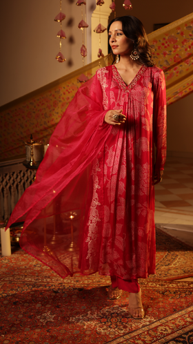 Dark Pink Chinon Suit Set