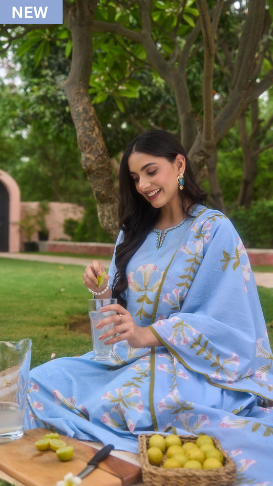 Blue Blossom Cotton Suit Set