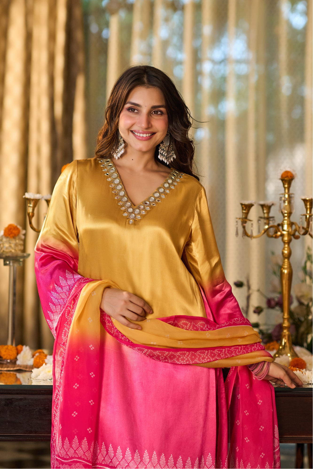 Gulabi Noor Ombre Kurta Set