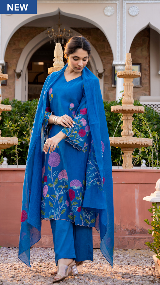 Monsoon Bloom Mul Chanderi Suit Set