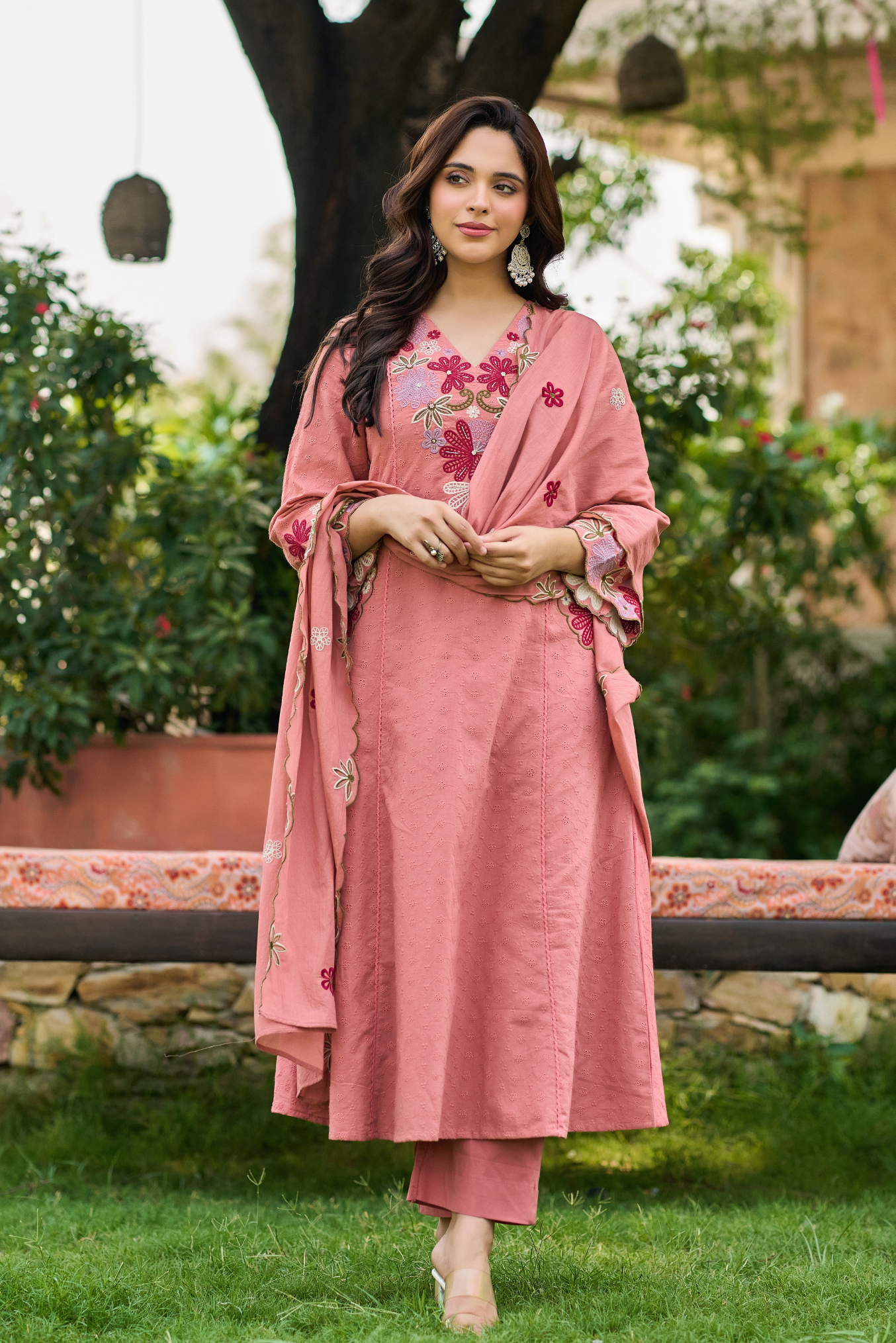 Pink Bloom Embroidered Set