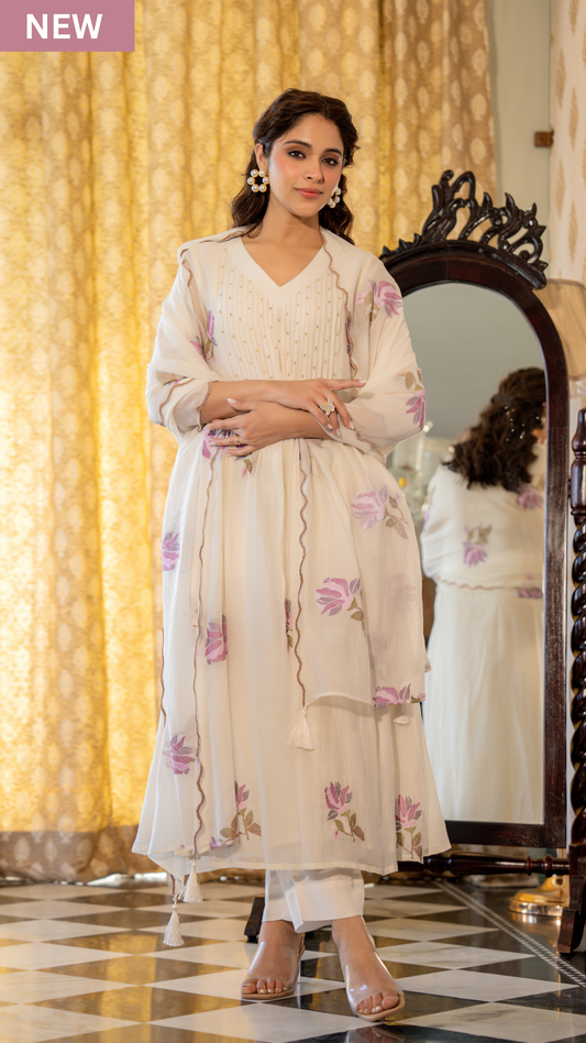 White Muse Mul Chanderi Suit Set