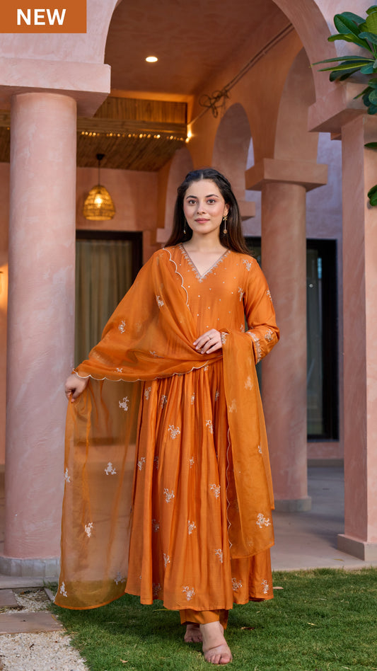 Amber Dusk Mul Chanderi Suit Set