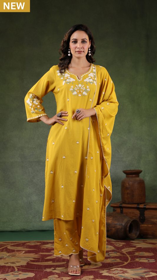 Canary Yellow Cotton kurta set