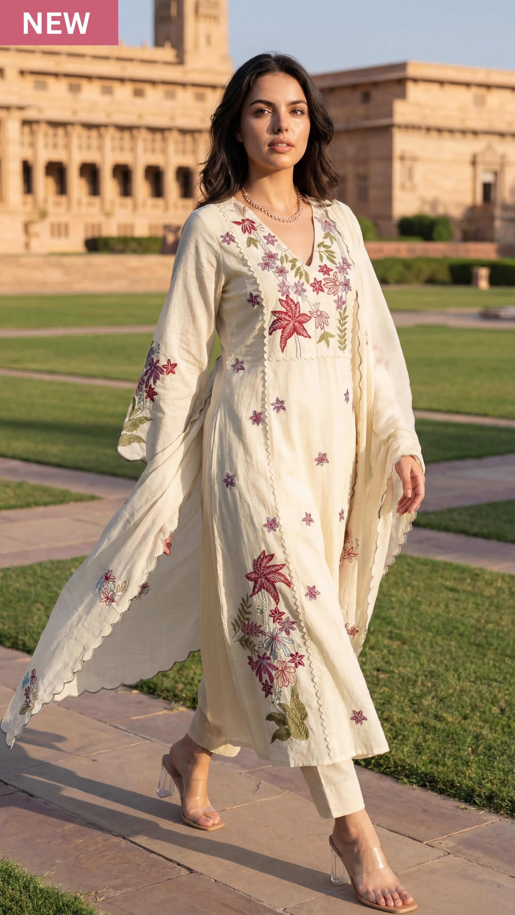 Ivory Petal Chanderi Suit Set