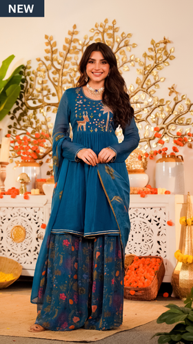 Teal Ethereal Organza Suit Set