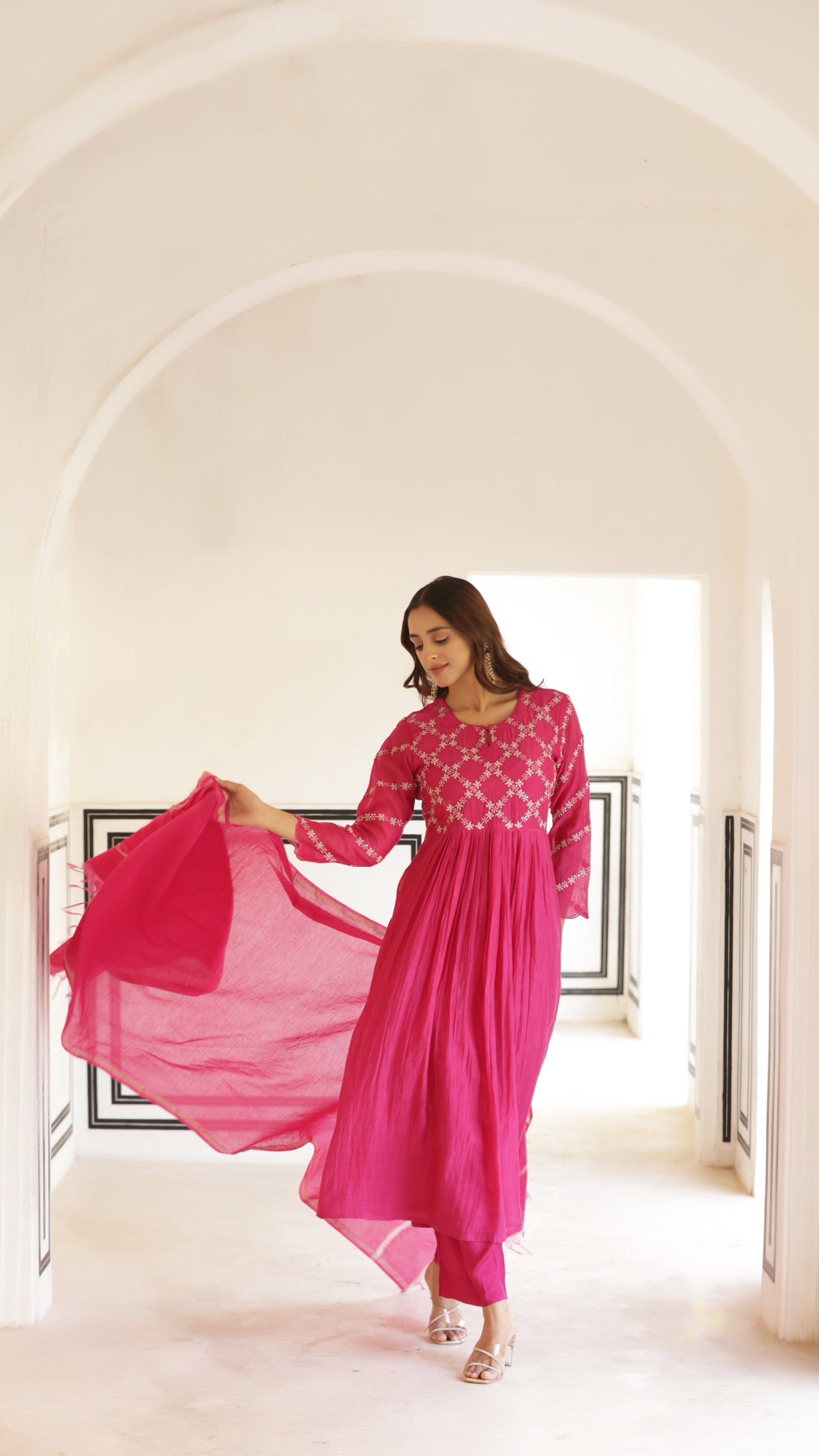 Fuchsia Pink Chanderi Suit Set