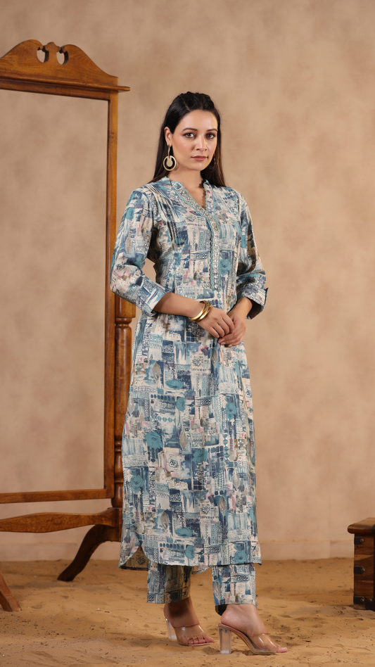Sky-Blue Muslin Kurta Set