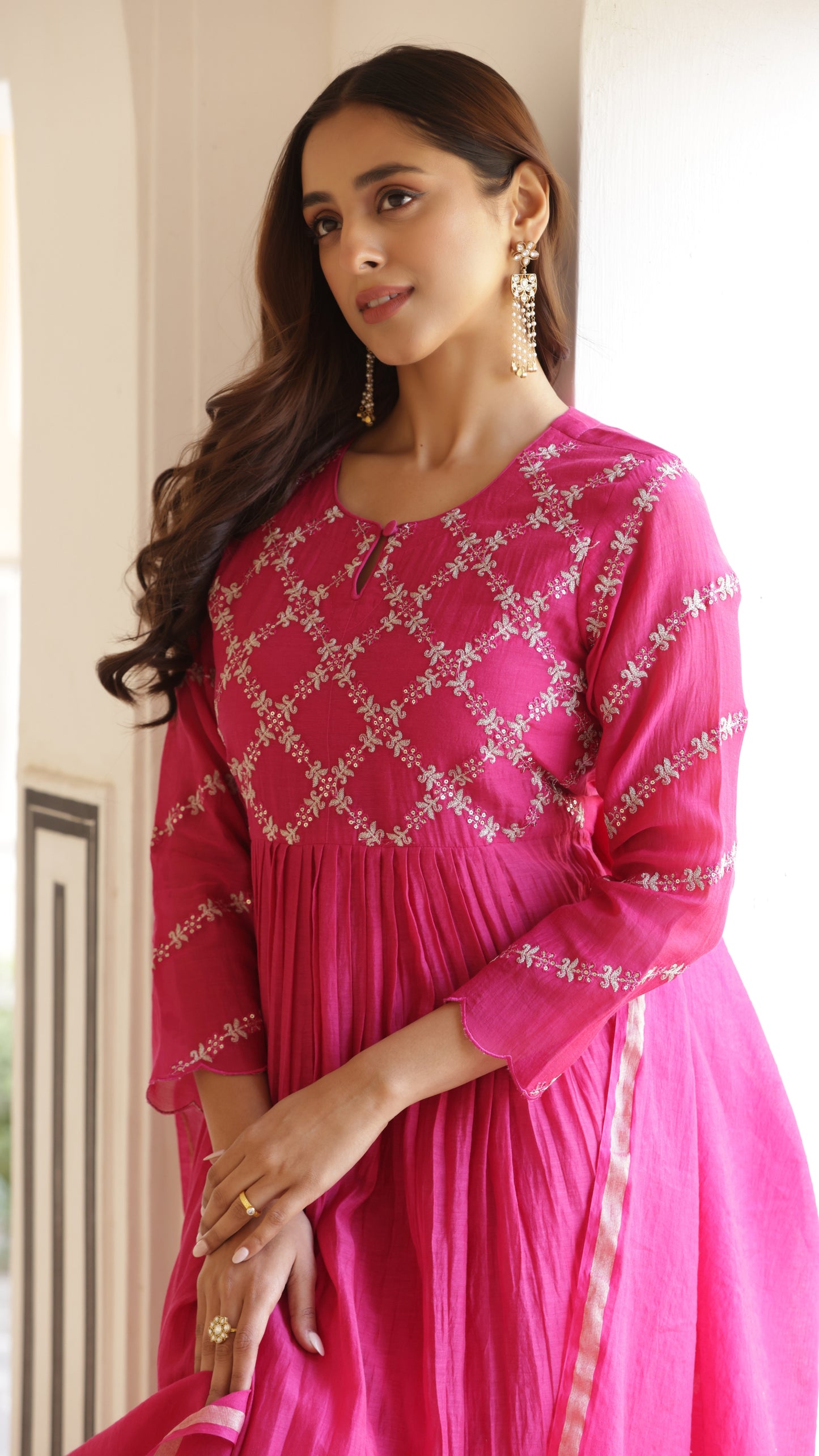 Fuchsia Pink Chanderi Suit Set