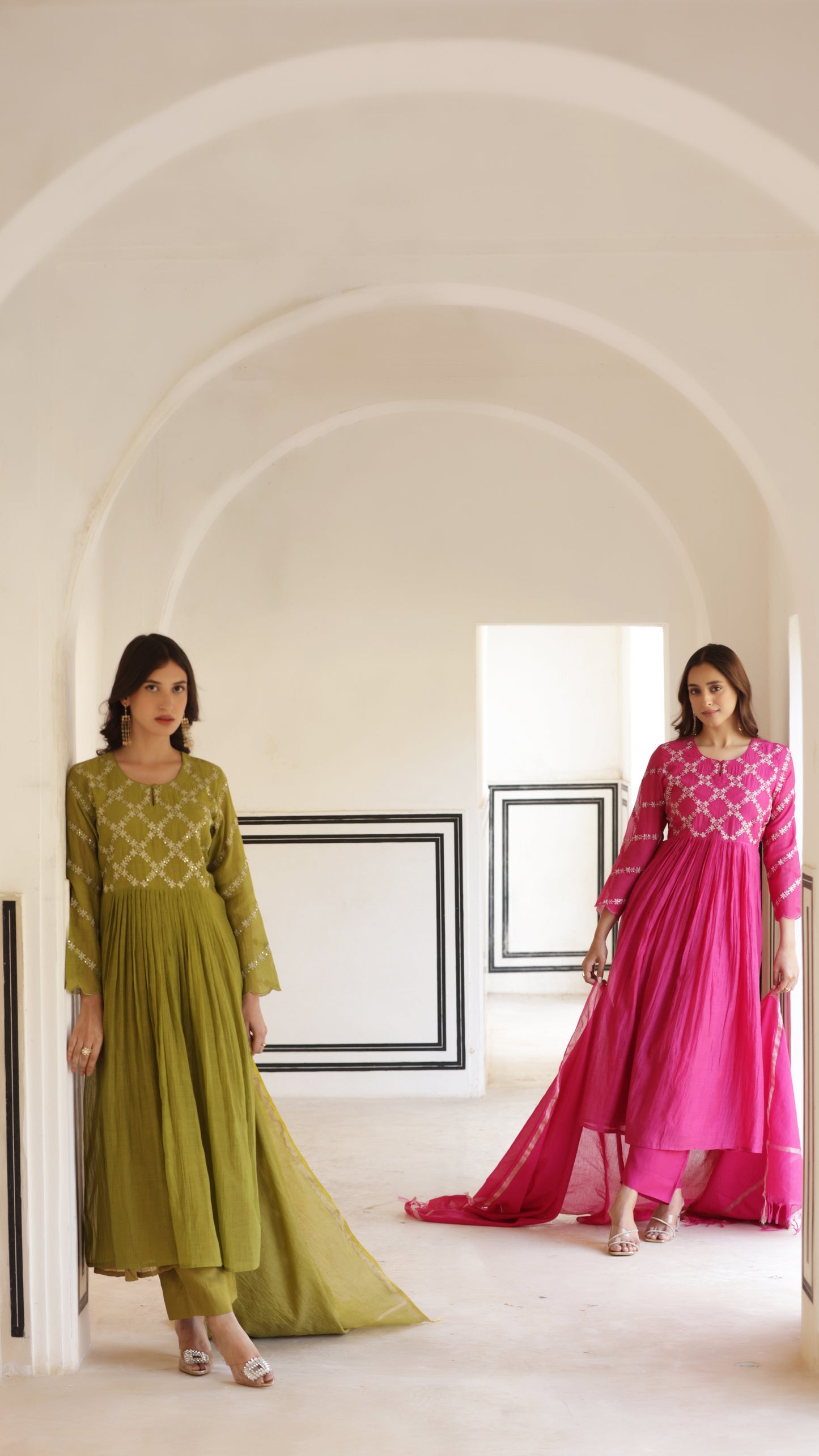 Fuchsia Pink Chanderi Suit Set