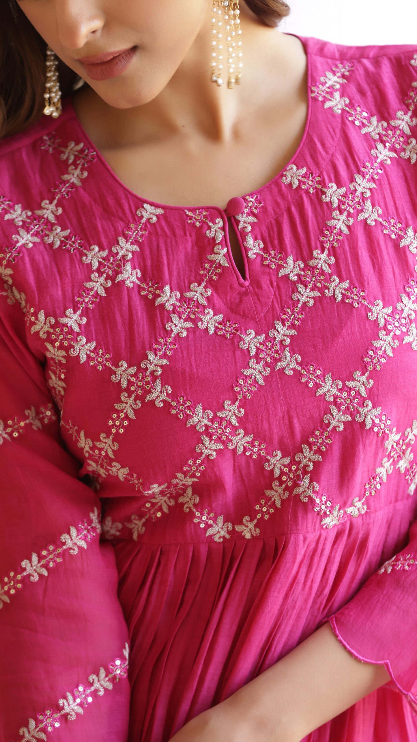 Fuchsia Pink Chanderi Suit Set