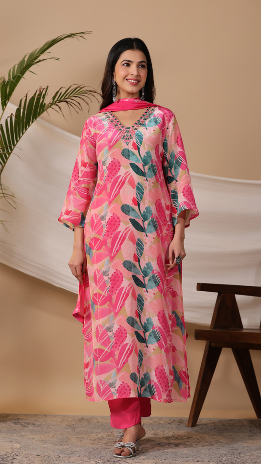 Bright Pink Crepe Kurta Set