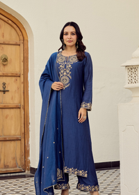 Midnight Blue Embroidered Suit Set