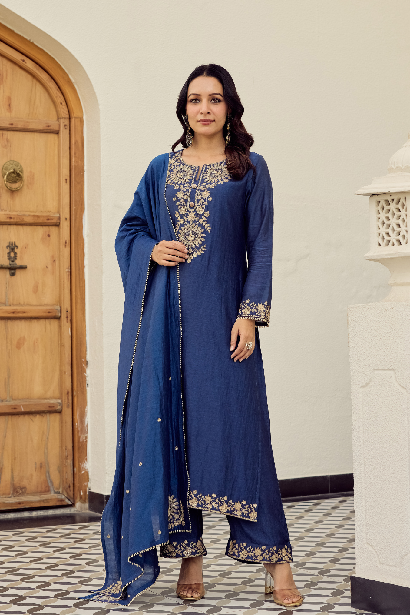 Midnight Blue Embroidered Suit Set