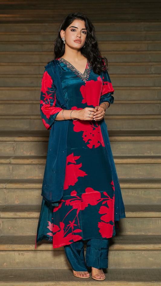 Royal Blue Crepe Kurta Set