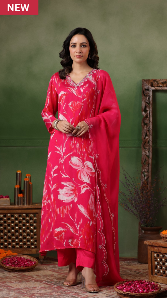 Rosy Allure Chinnon Suit Set