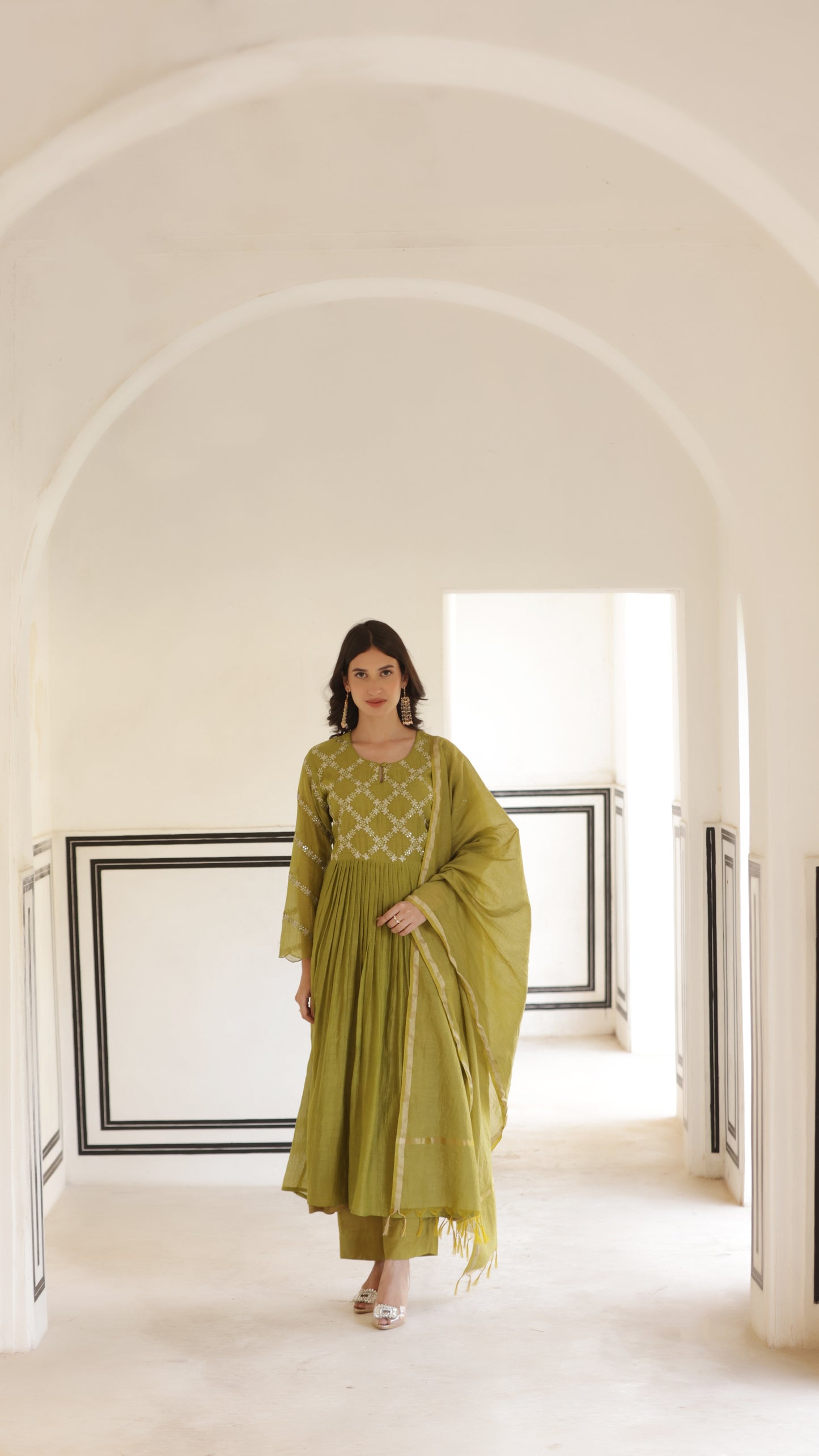 Sage Green Chanderi Suit Set