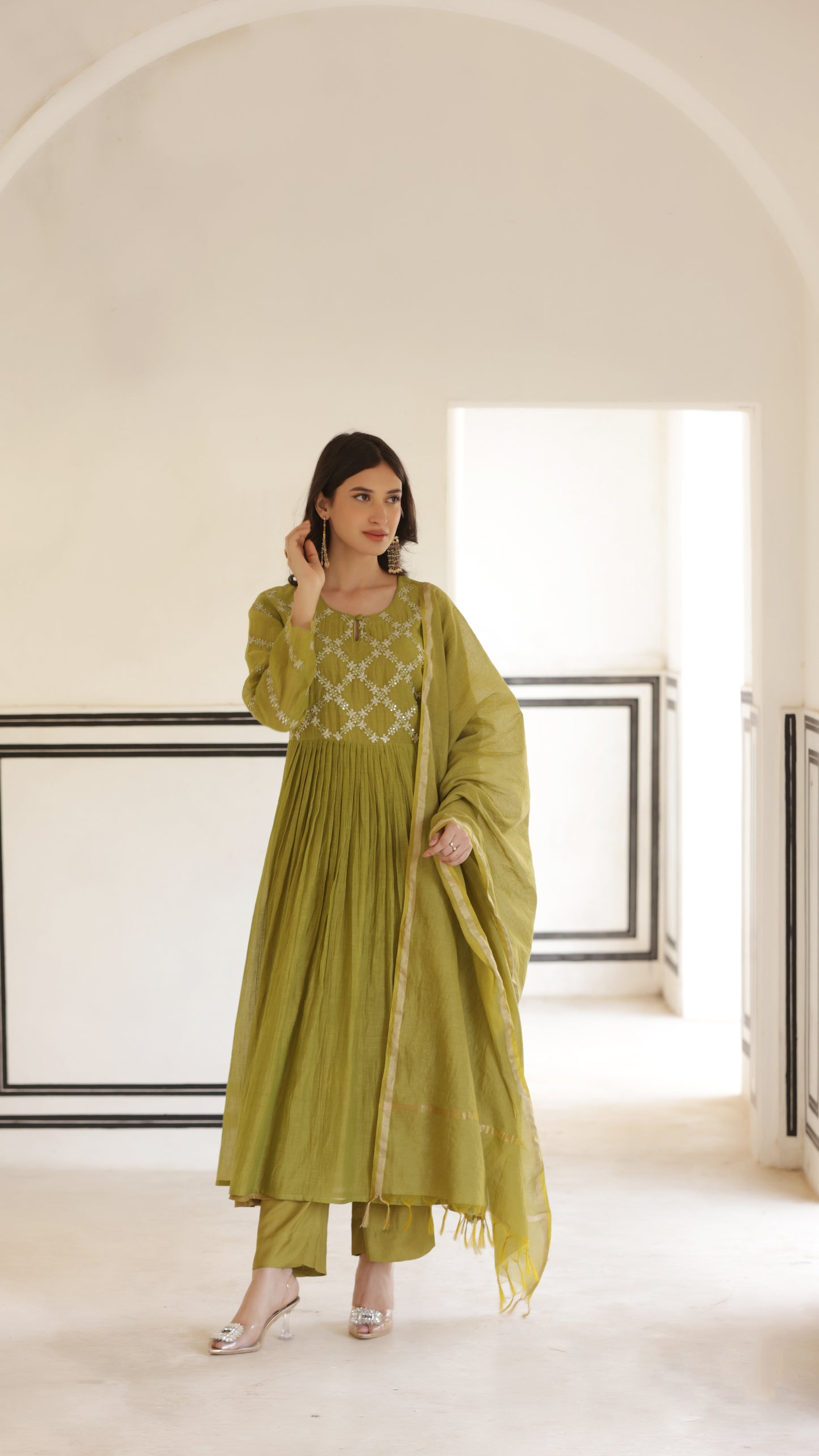 Sage Green Chanderi Suit Set