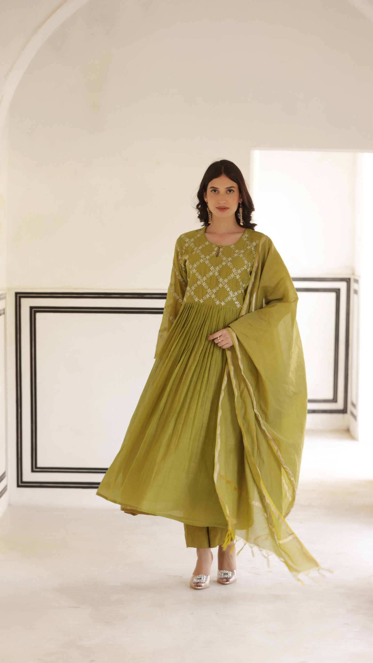 Sage Green Chanderi Suit Set