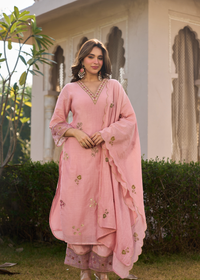 Blush Rose Chanderi Embroidered Suit Set