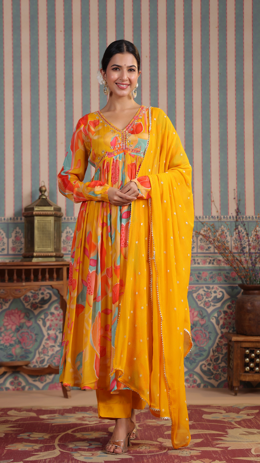 Sunflower printed suit set