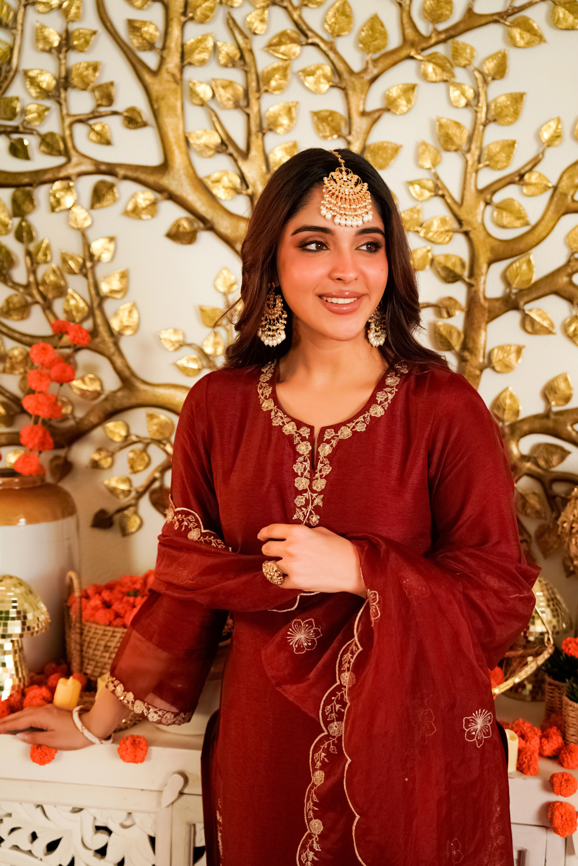 Crimson Royale Russian Silk Suit Set