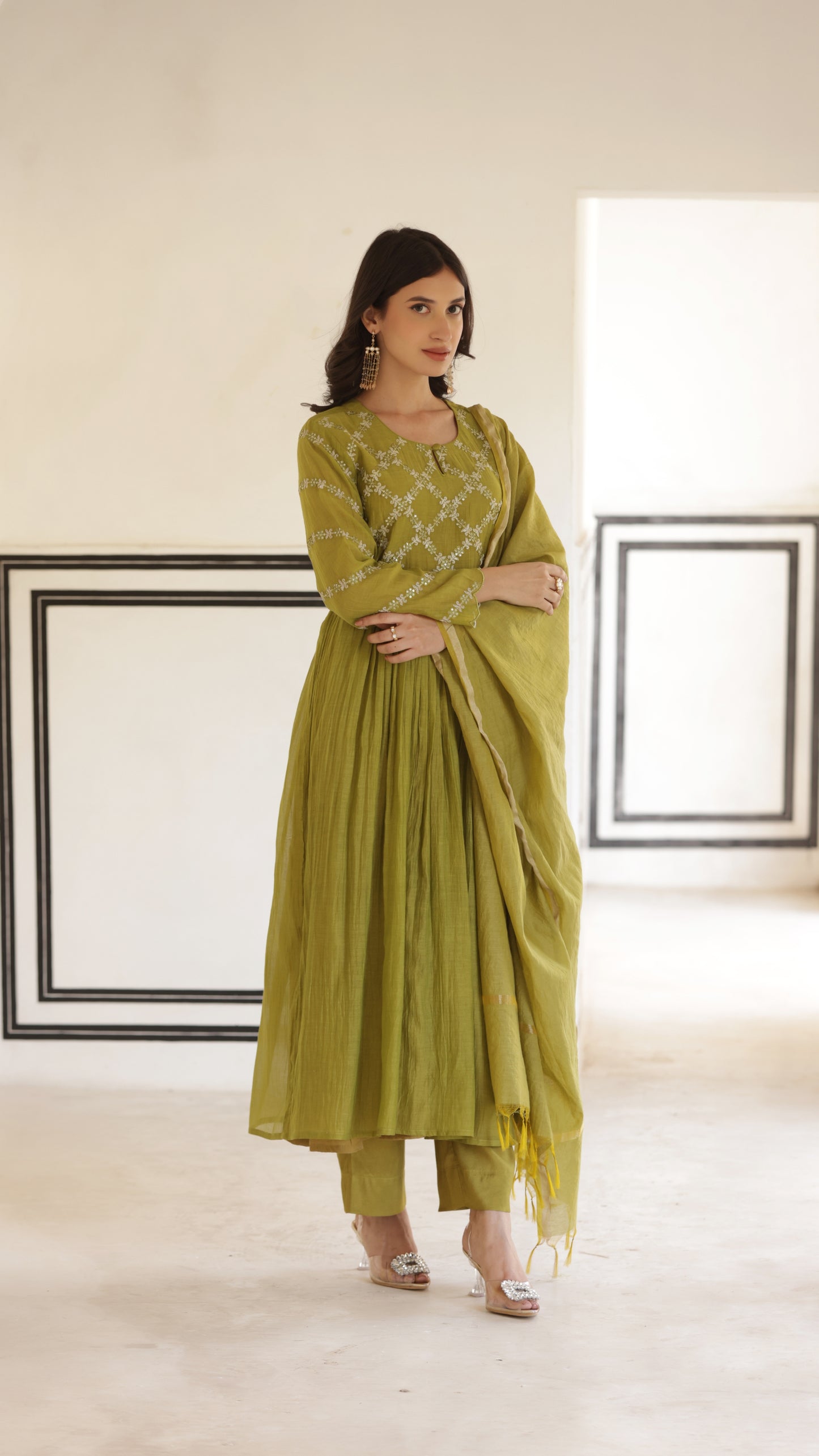 Sage Green Chanderi Suit Set