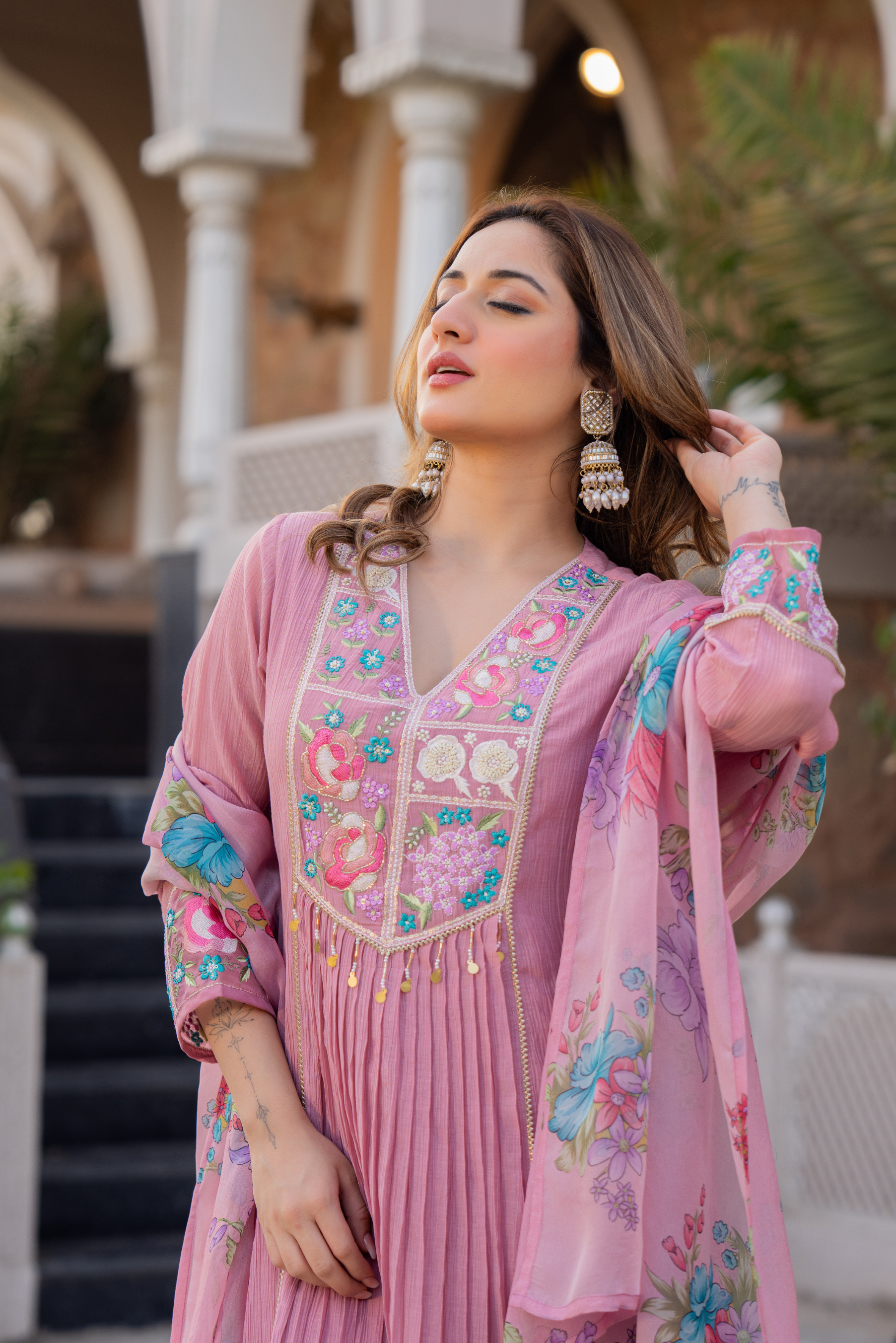 Rose Lilac Crush Embroidered Suit Set