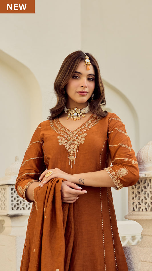 Rust Royale Embroidered Suit Set