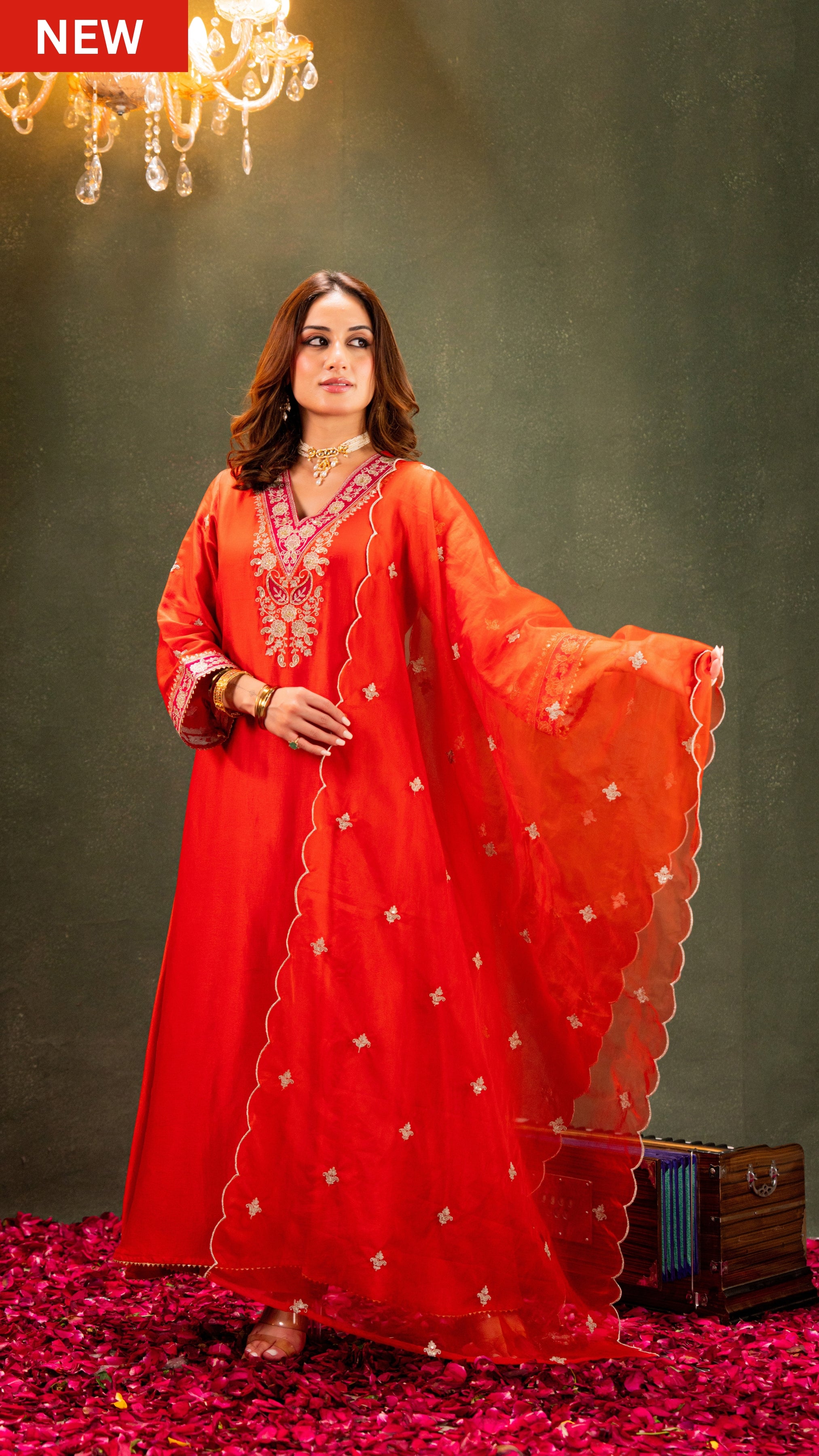 Amber Glow Silk Suit Set