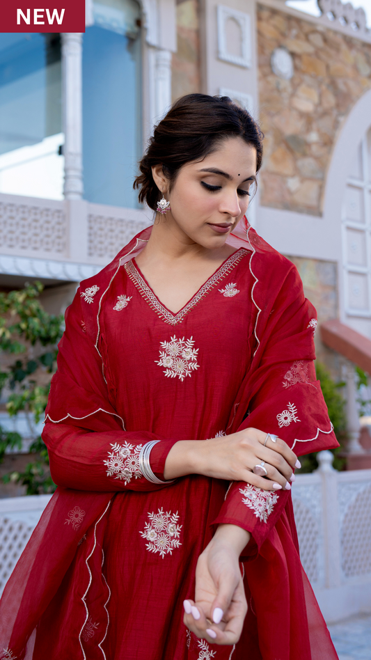 Berry Blush Chanderi Suit Set