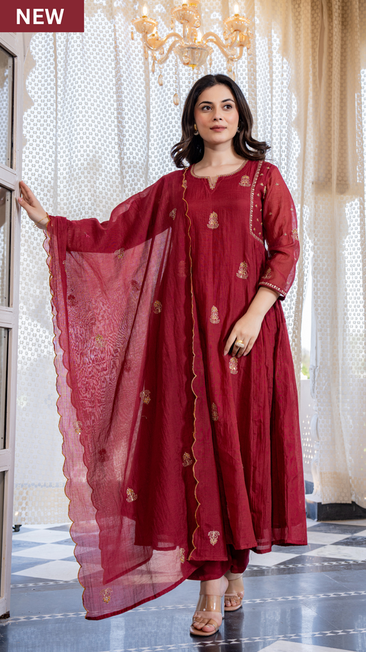 Ruby Royale Mul Chanderi Suit Set