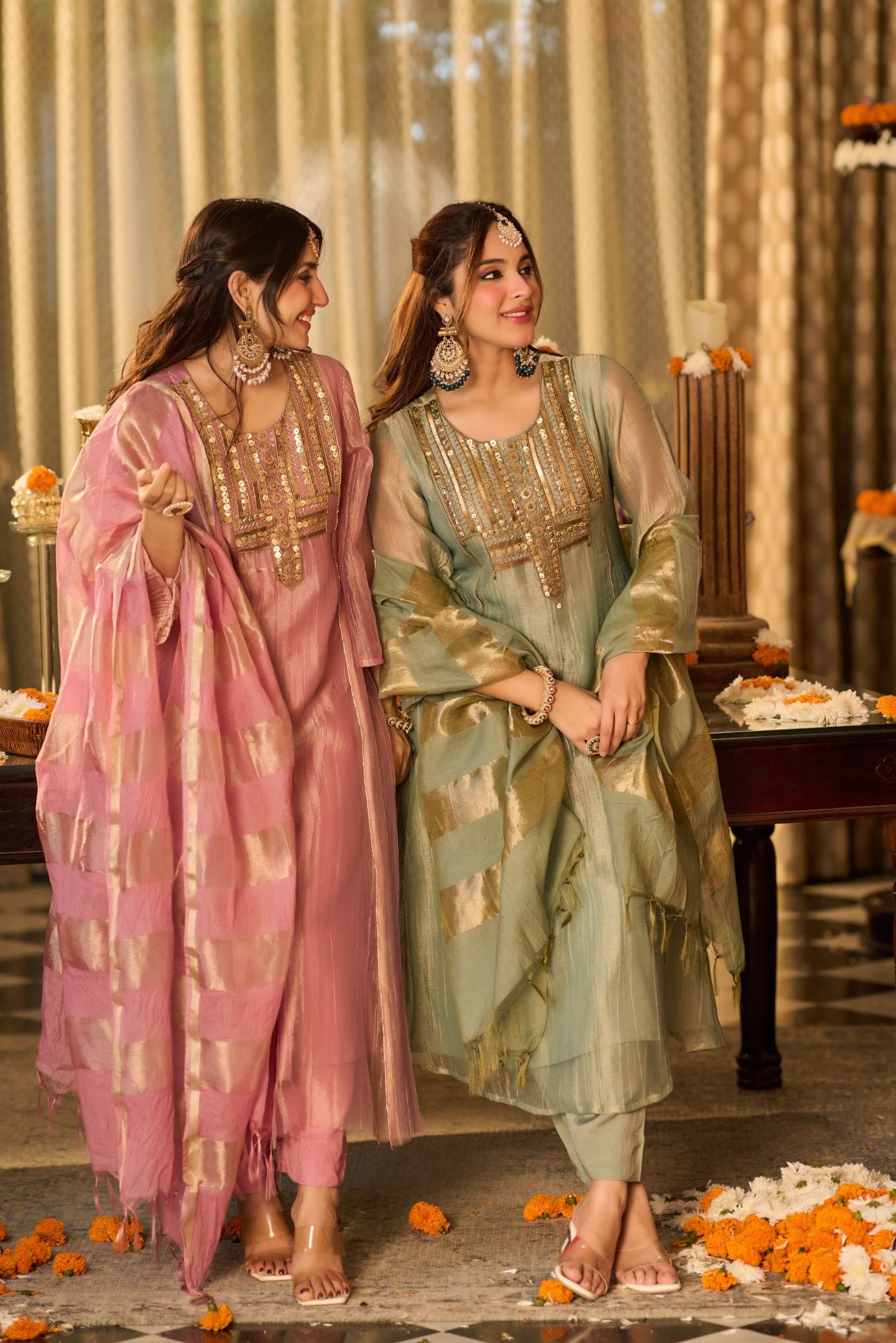 Mint Zari Festive Suit Set