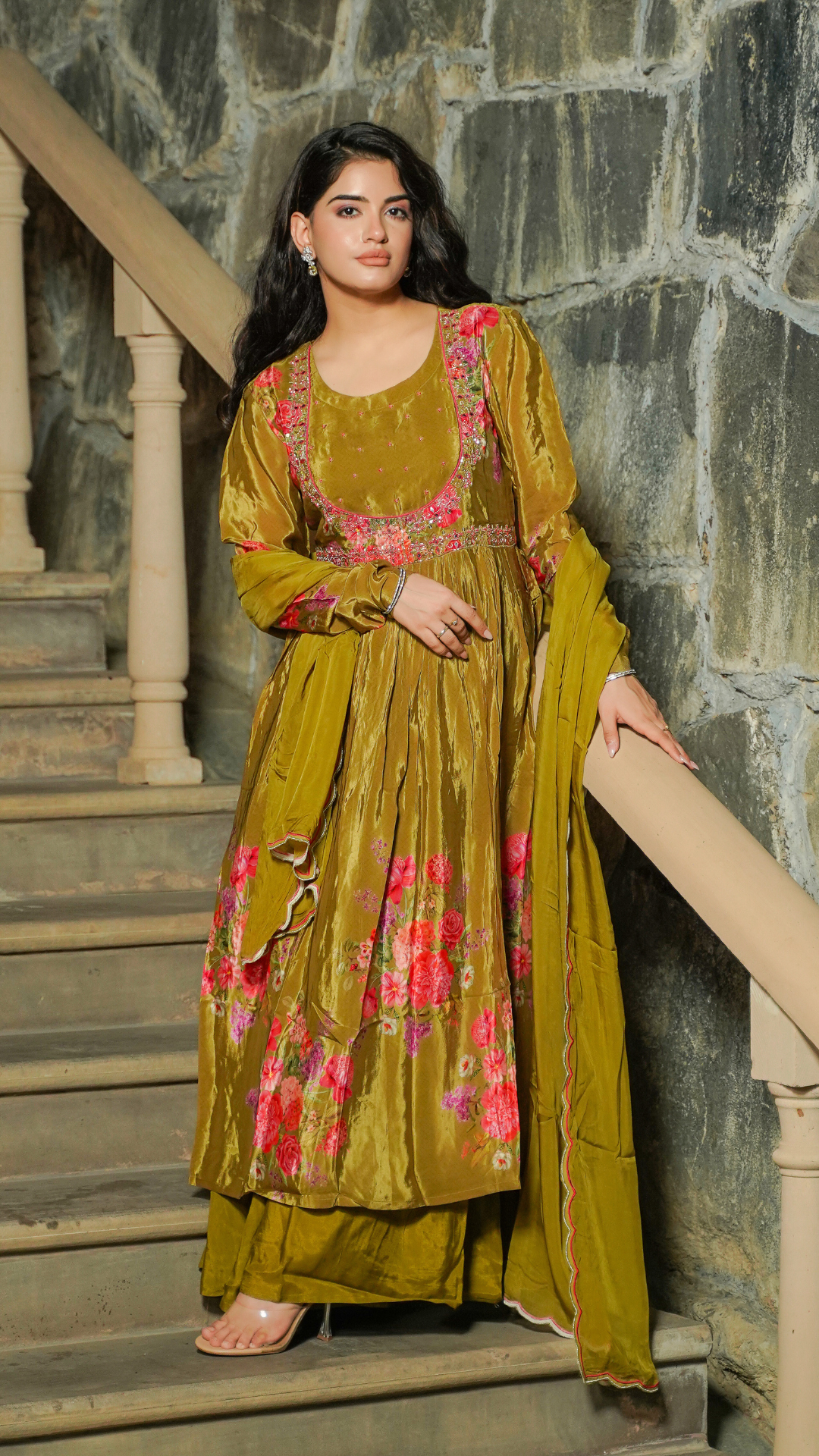 Mehandi Anarkali set