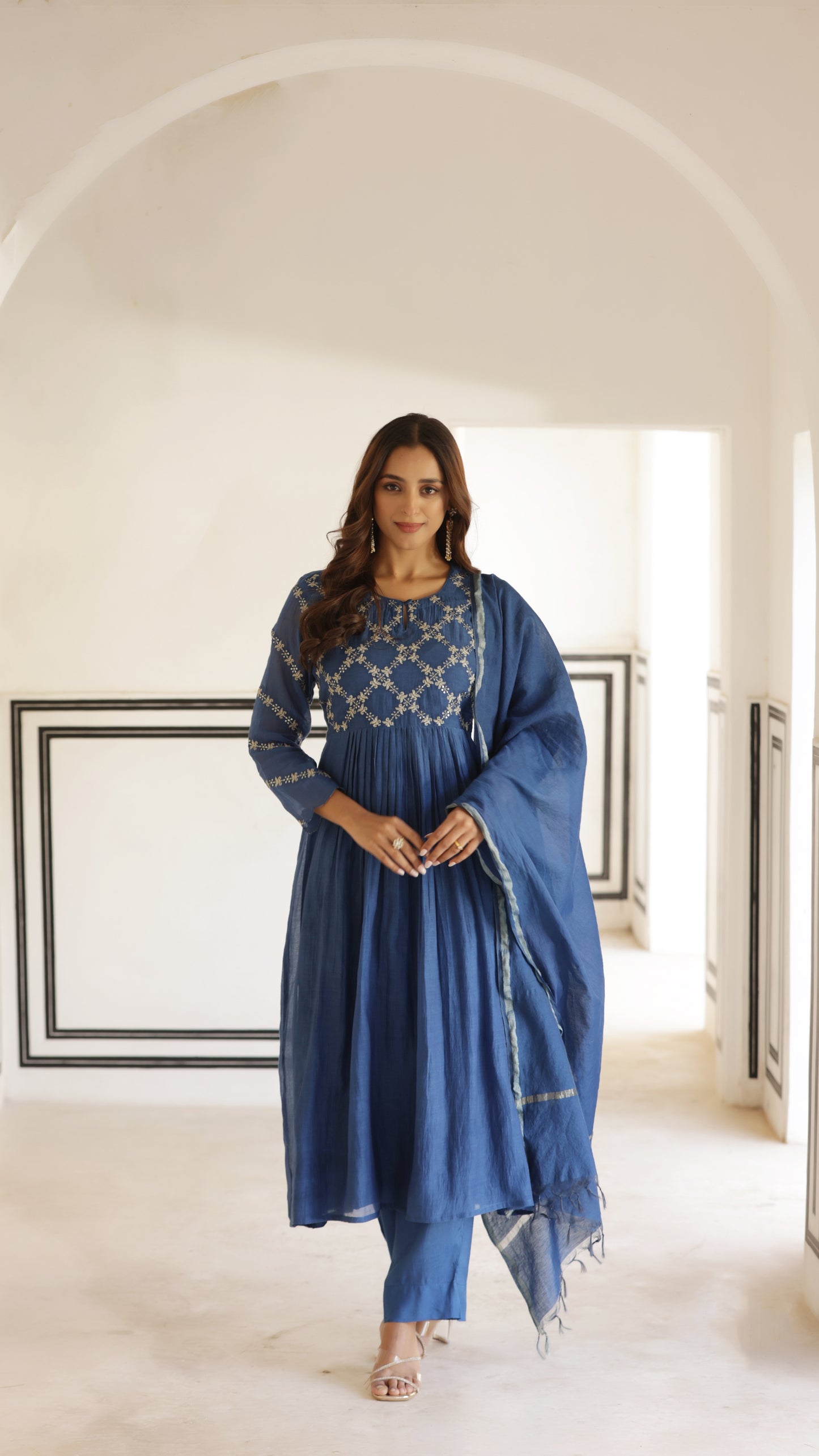 Indigo Blue Chanderi Suit Set