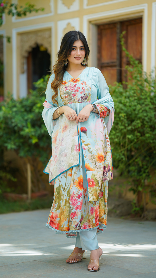 Teal Blue Anarkali Suit Set