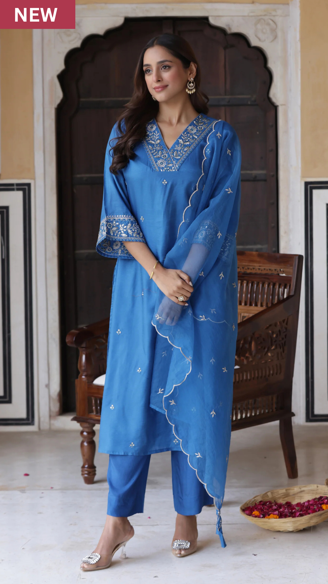 Azure Blue Silk Suit Set