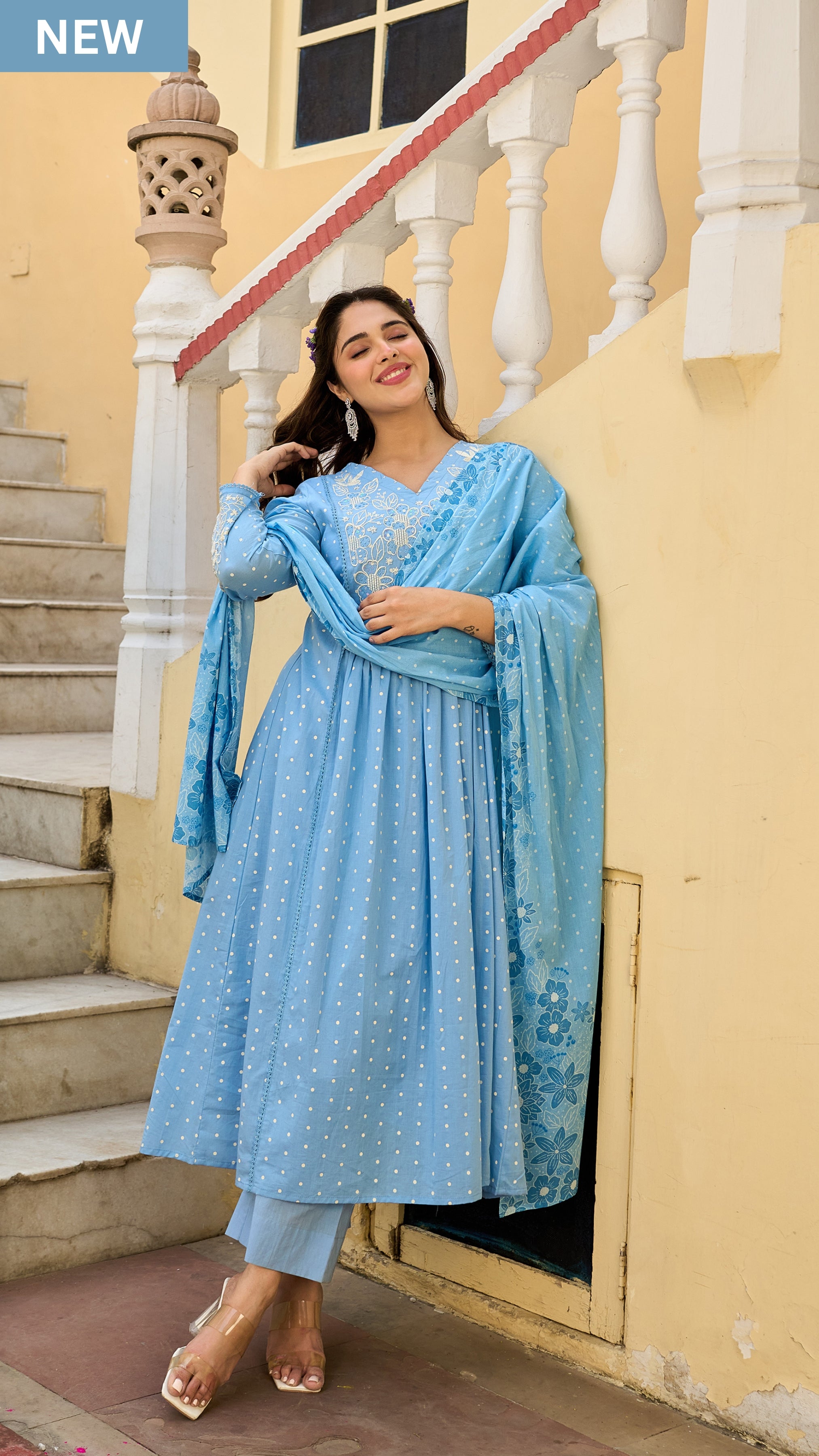 Pastel Sky Mul Cotton Suit Set