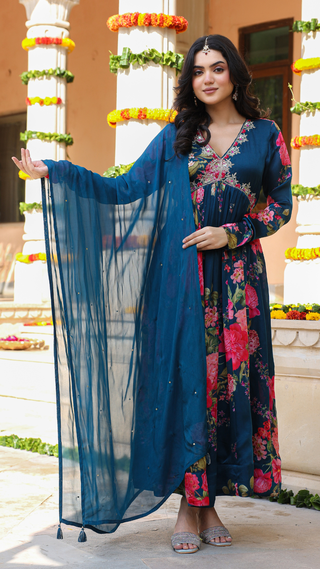 Blue anarkali set