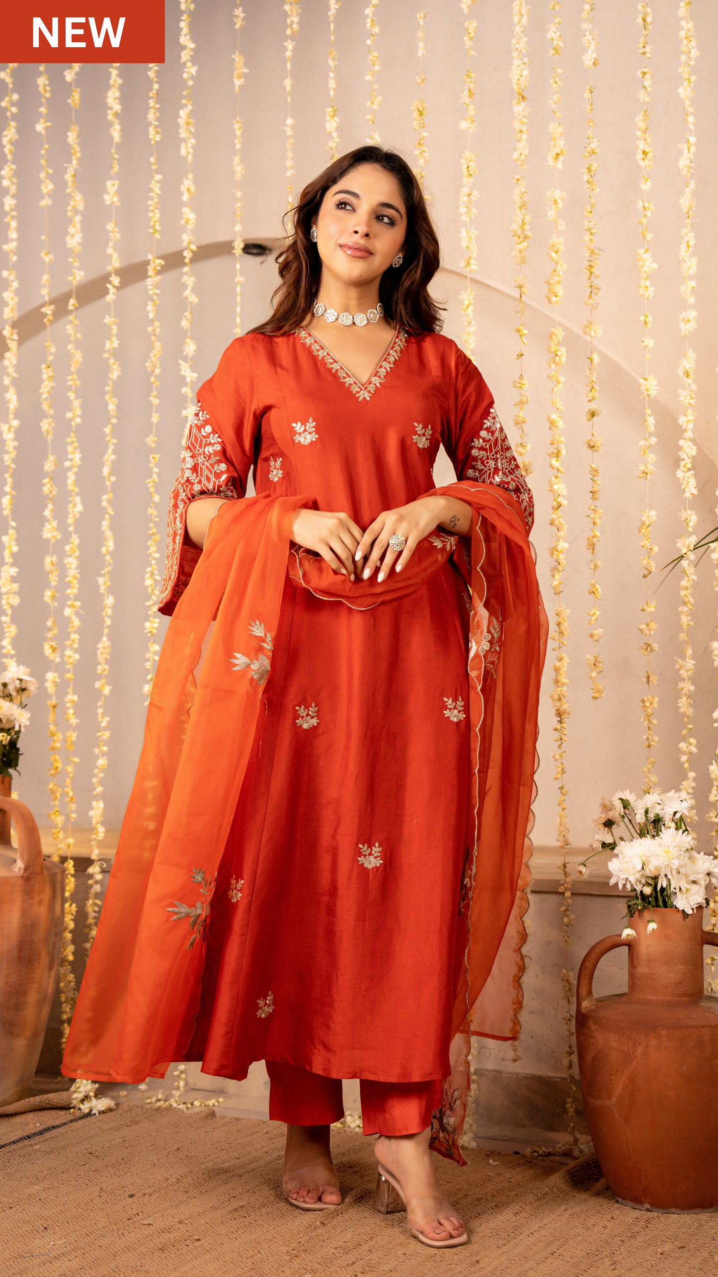 Tangerine Glow Silk Suit Set