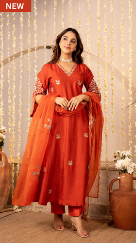 Tangerine Glow Silk Suit Set