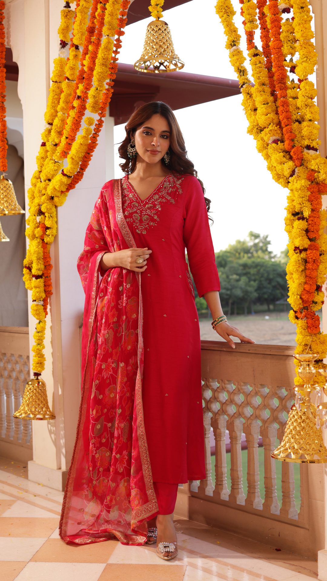 Crimson Red Silk Suit Set