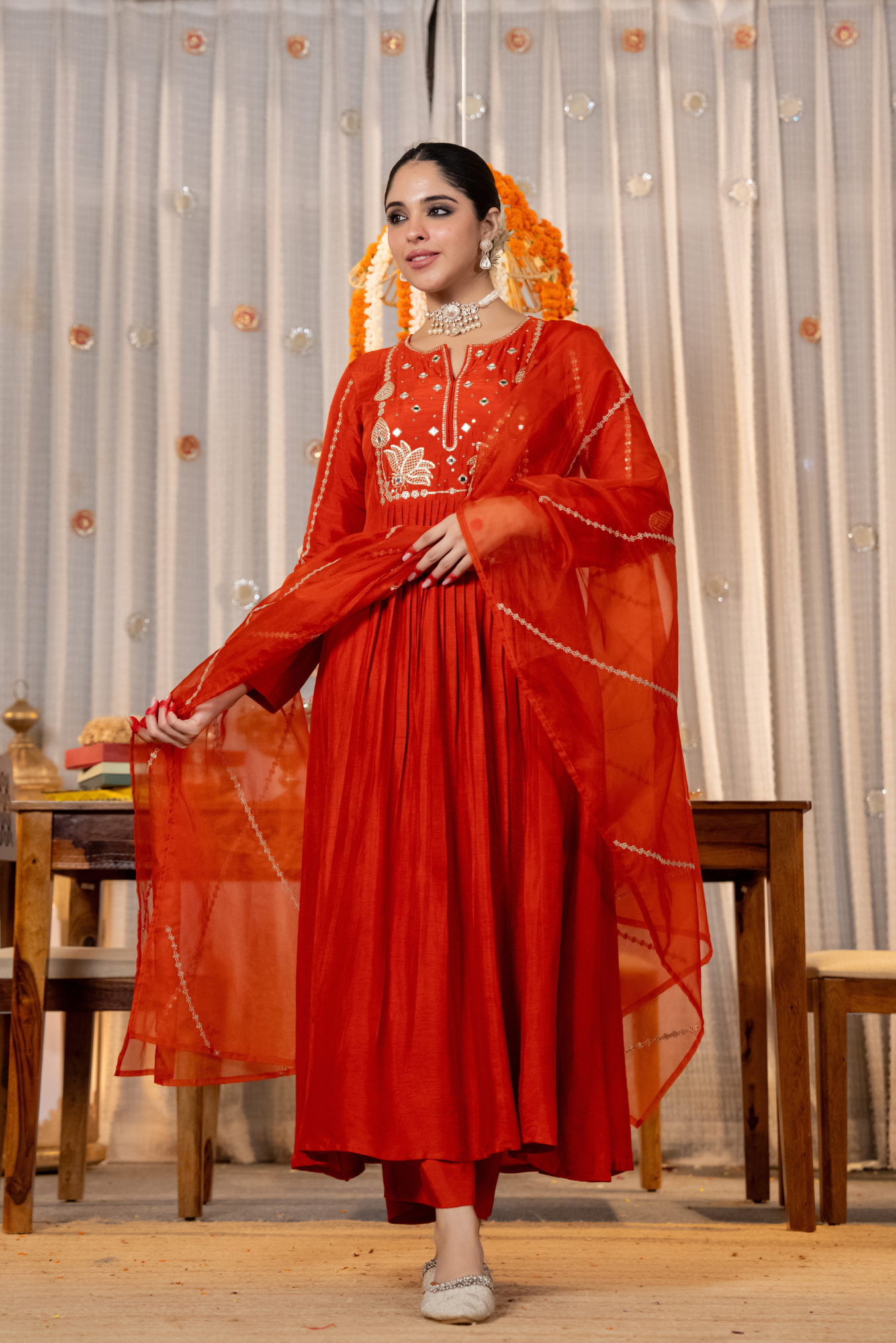 Ruby Flame Russian Silk Suit Set