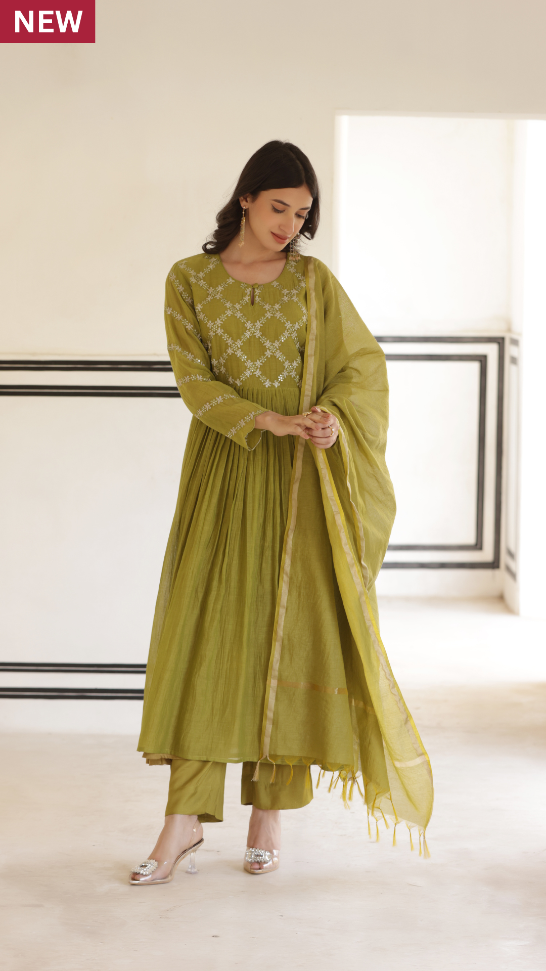 Sage Green Chanderi Suit Set