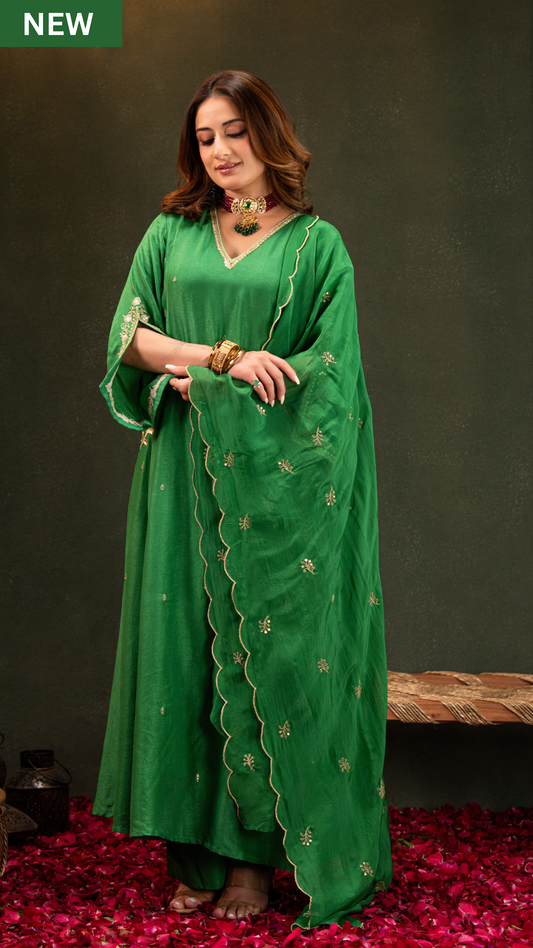 Emerald Whisper Silk Suit Set