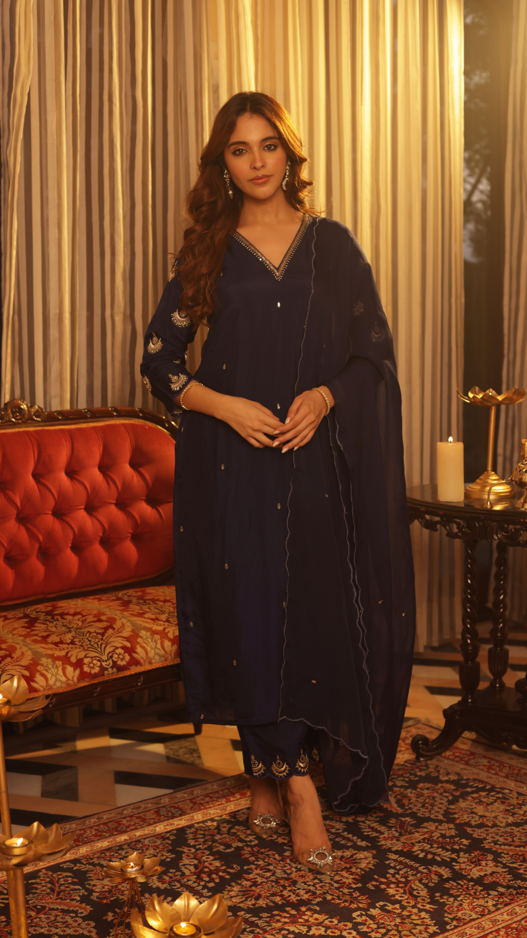 Diamond Blue Silk Suit Set