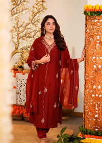 Crimson Royale Pure Russian Silk Suit Set