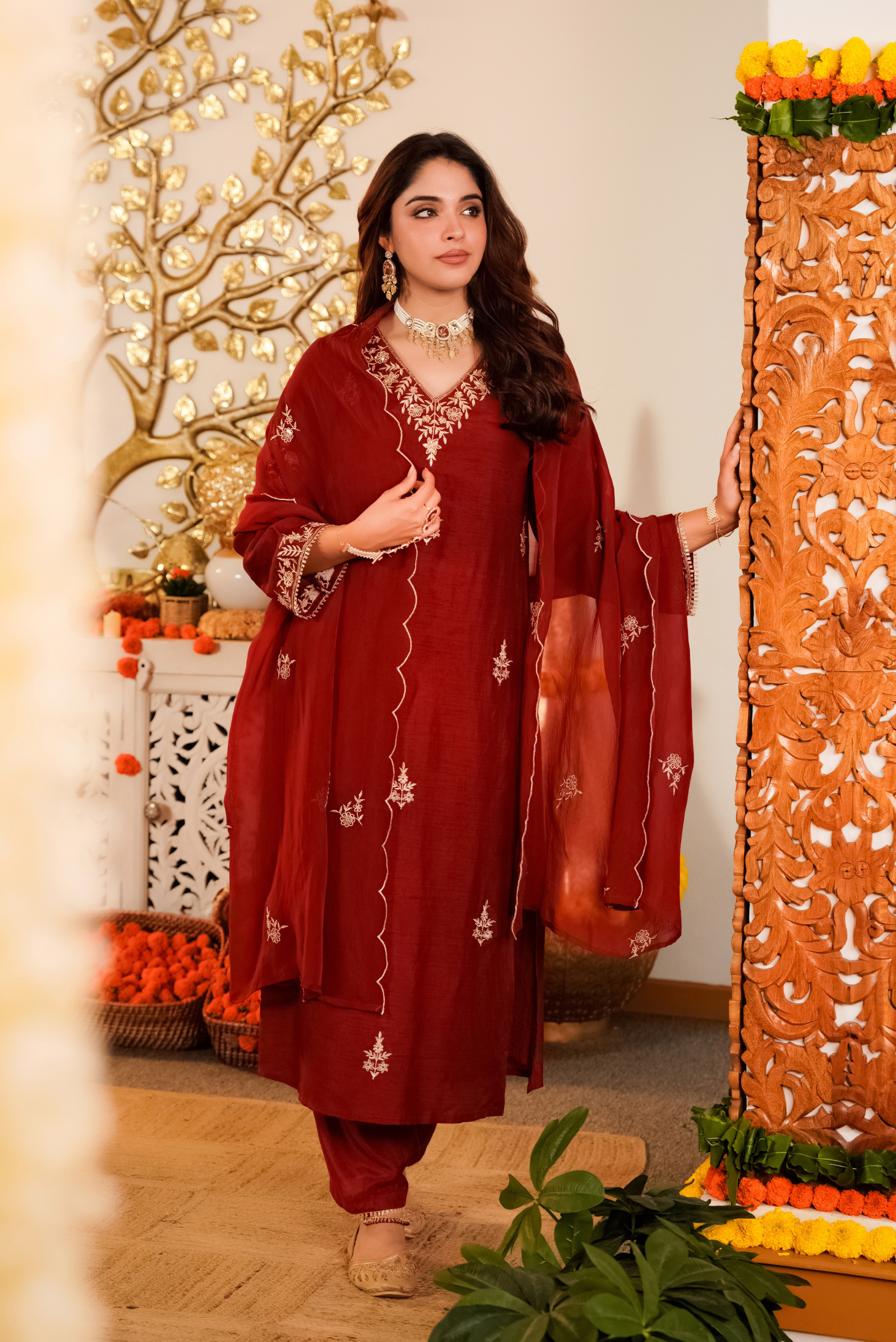 Crimson Royale Pure Russian Silk Suit Set