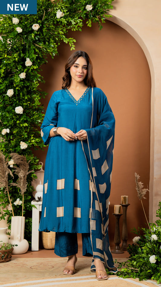 Teal Aura Pure Muslin Suit Set